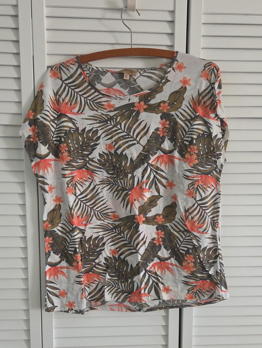 Lavish Coral & Olive Tropical Short Sleeve Tee